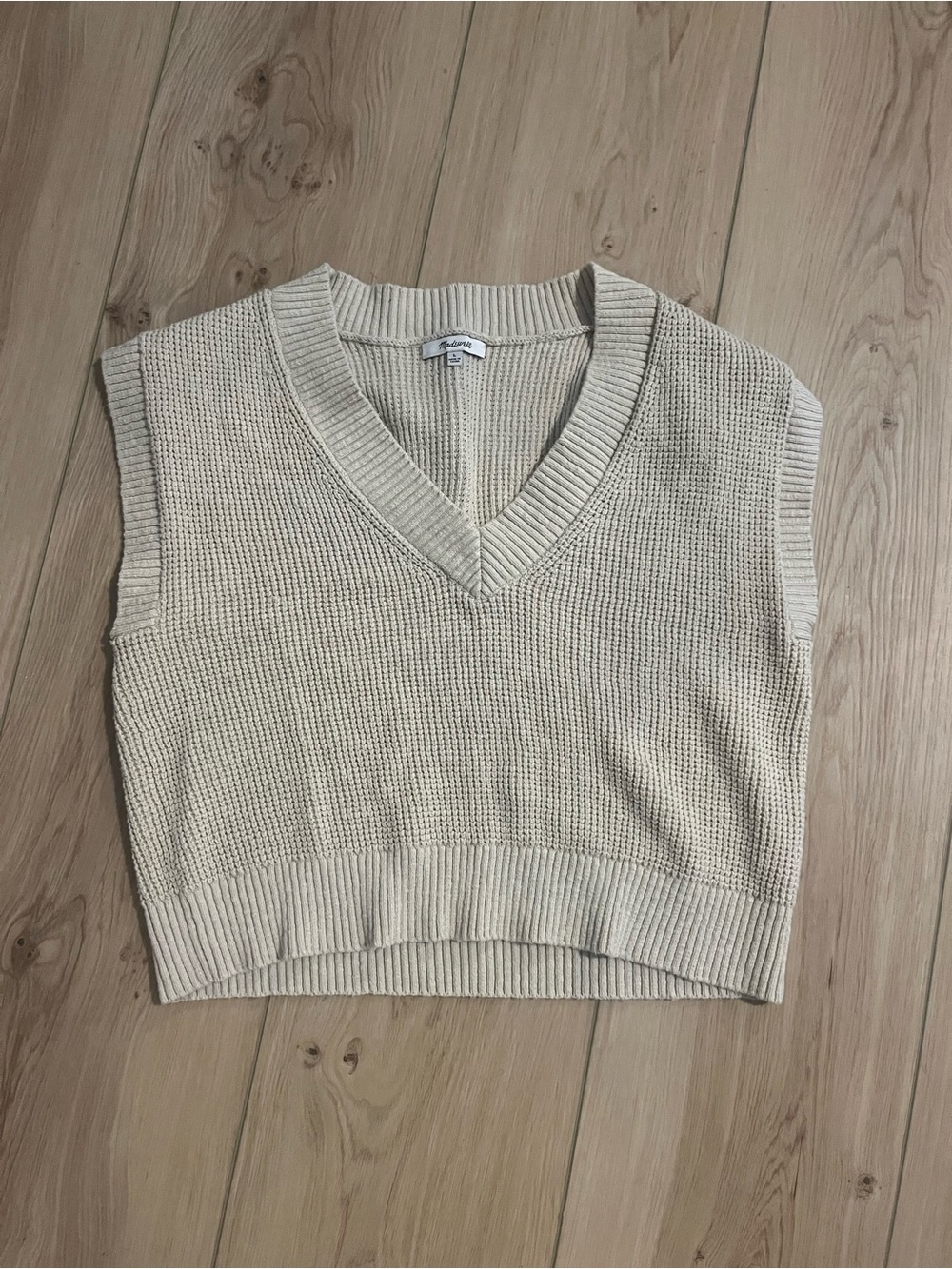 Madewell Cream 100 % Cotton V-Neck Sleeveless Sweater Vest